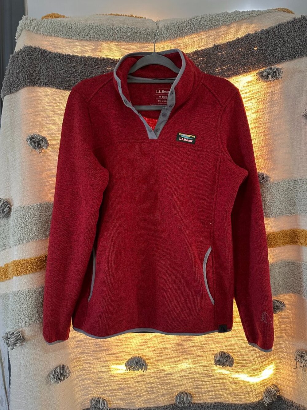 L.L. Bean Sweater Fleece Snap-Neck Pullover - Heather Red Medium Regular